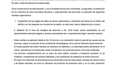Pueden ir a partir de las 12 al colegio a por sus hijos por el calor