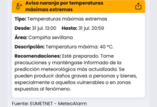 La AEMET activa el aviso naranja por calor extremo durante el fin de semana en Alcalá de Guadaíra