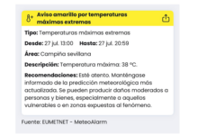 La AEMET activa los avisos amarillo y naranja por intensas temperaturas en Alcalá de Guadaíra para hoy y mañana